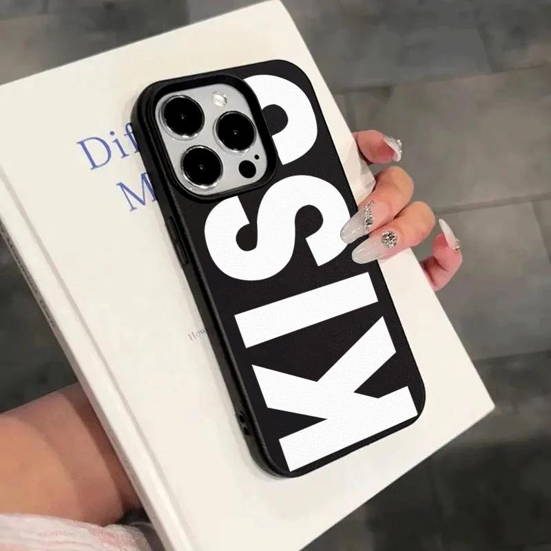 Personalized English Letters Kiss Lychee Grain Phone Case for iPhone 17 AIR 16 15 14 13 12 11 PRO MAX PLUS Y2K Shockproof Cover
