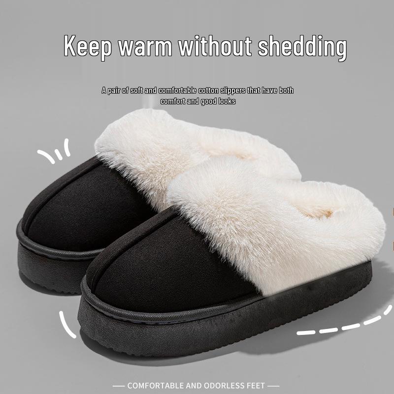 Women's Plush Cotton Slippers - Thick-Soled, Non-Slip, Warm, and Furry for Indoor/Outdoor Use, Ideal for Autumn/Winter