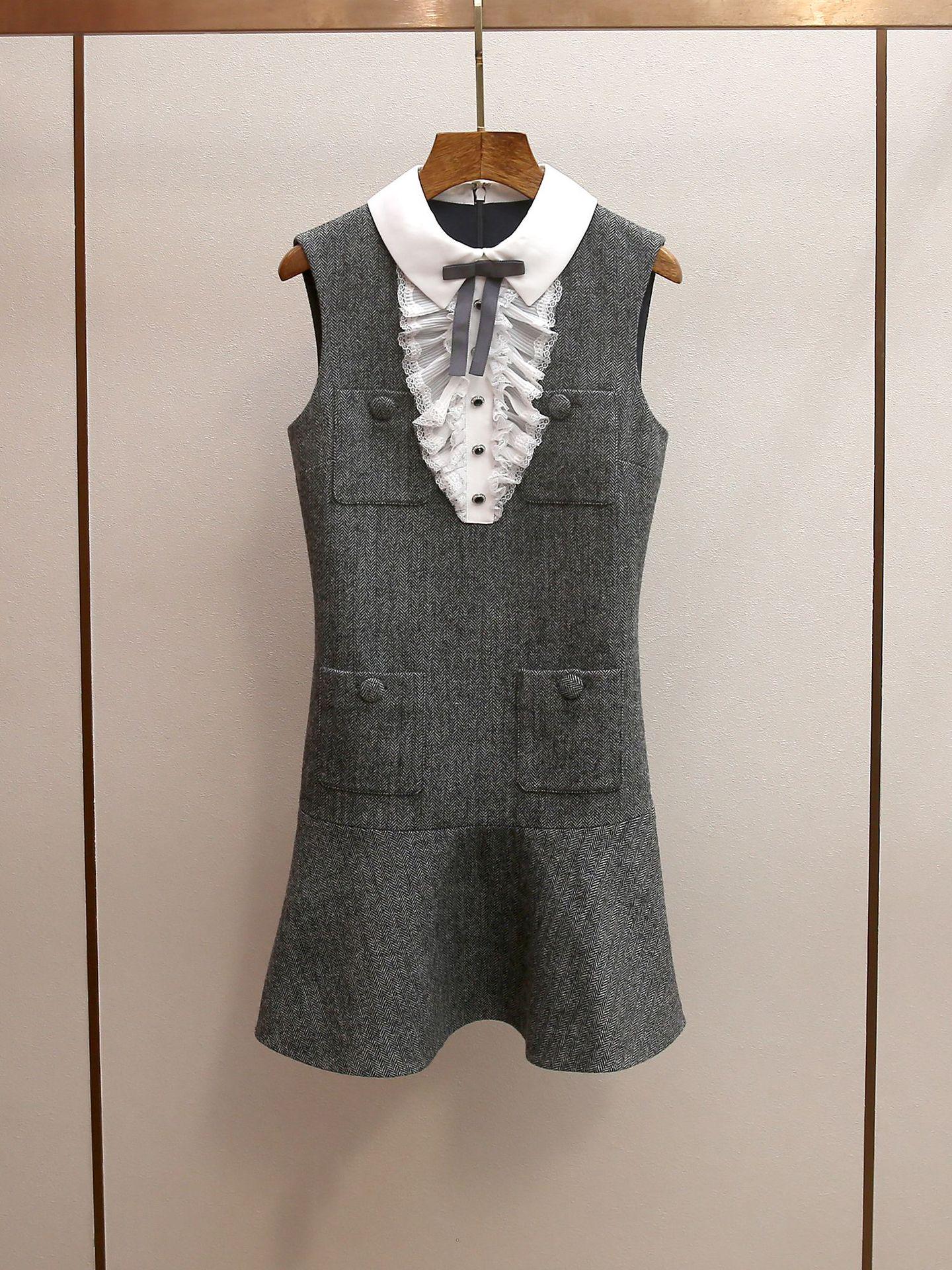 SP Family Grey Lace Bow Ruffle Vest Dress - New Spring Arrival M серый