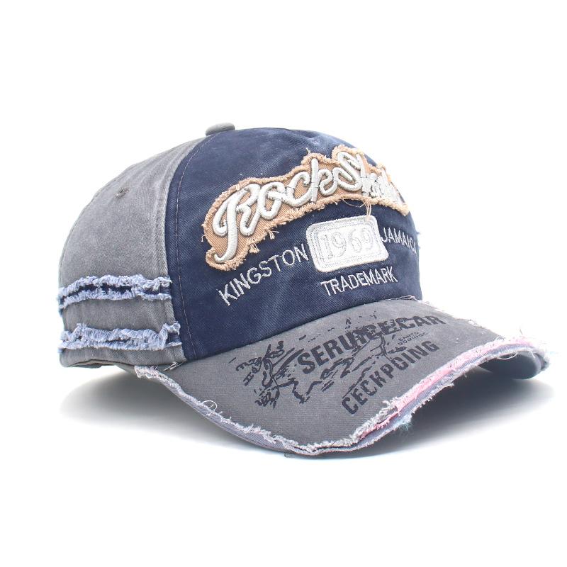 Washed Retro Ripped Cowboy Hat Versatile Retro Letter Embroidered Dome Edged Casual Baseball Cap