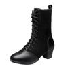 Modische Damenschuhe Reißverschluss Damenstiefel Atmungsaktiv Square Dance Mädchen Klobiger Absatz Einfarbige Schuhe Damen Tanzschuhe