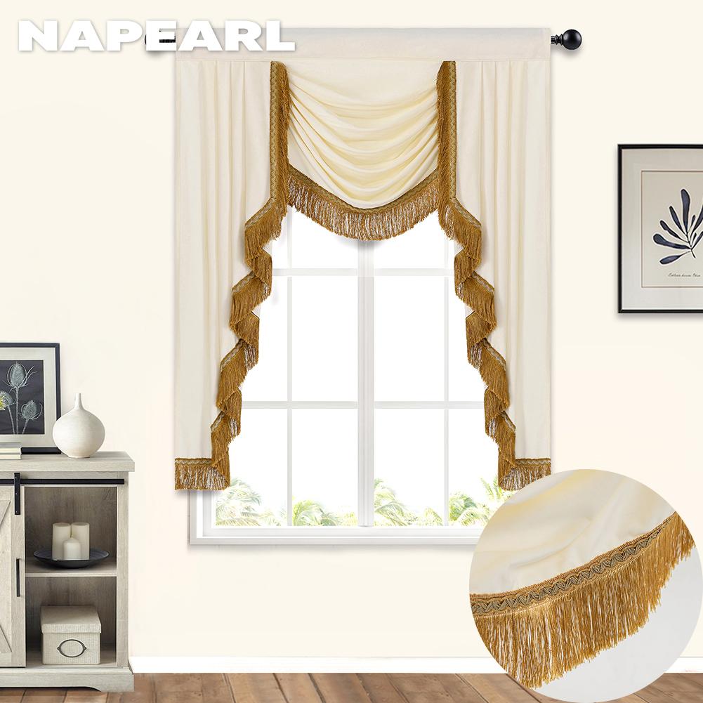 

1 шт. NAPEARL Роскошная штора-водопад в скандинавском стиле с бахромой, бархатистая текстура, для кухонного окна, домашний декор W104cm x L125cm