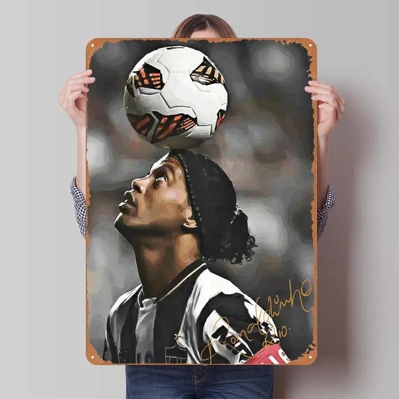 Ronaldinho Signature Sports Poster Metal Wall Art Vintage Tin Sign Plaque for Home Decoration Man Cave Retro Style