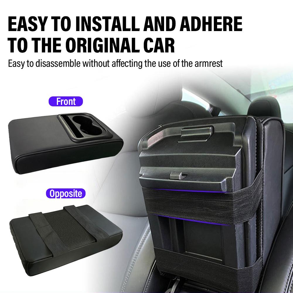 Auto Center Console Armrest Cushion With 2 Cup Holder PU Leather Armrest Pad Portable Car Amrest Pillow Cover Height Pad