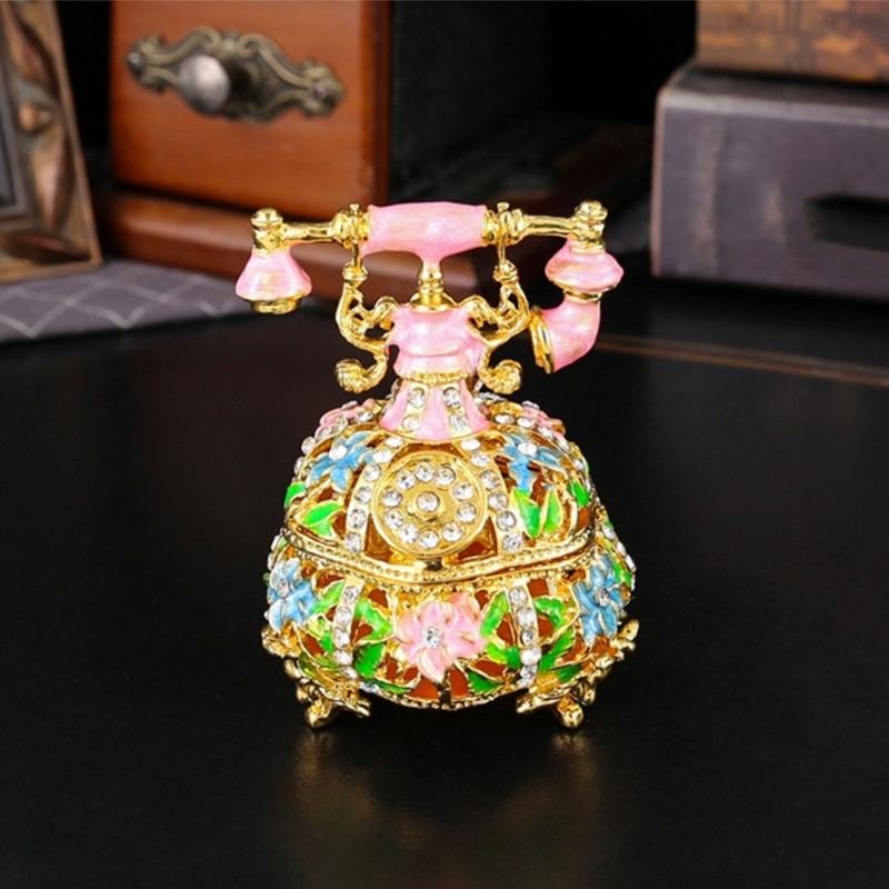 Exquisite Metal Trinket Box Telephone Shape Jewelry Case Small Accessory Storage Box for Displaying Delicate Accessories
