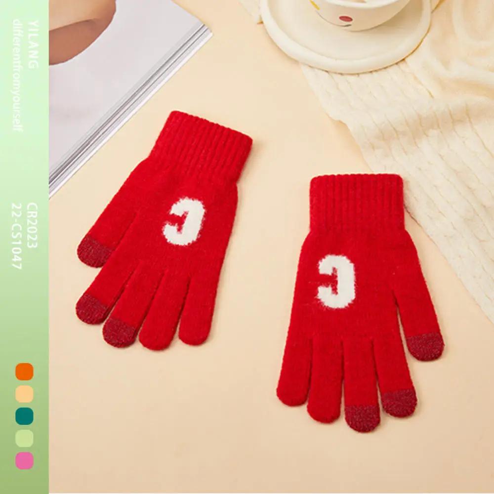 Winter Touch Screen Gloves Women Men Warm Stretch Knit Mittens Imitation Wool Full Finger Guantes Female Crochet Thicken