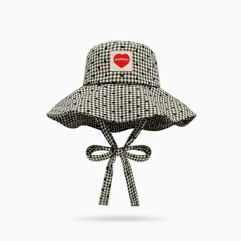 

1pc Summer Grid Wide Arrival Love Fisherman s Hat with Plaid Large Brim Retro Literary Sunscreen Lightweight,foldable Panama Hat One Size