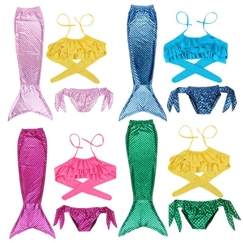 Mermaid Swimsuit Girls Middle School Elder Princess Split Skirt Elementary School Mermaid Baby Three-Piece Set