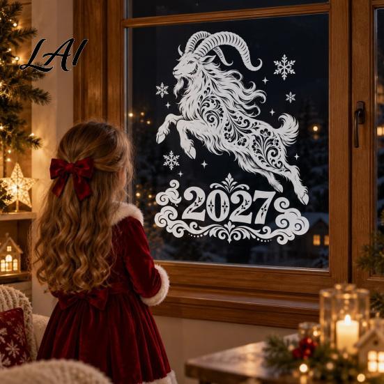 No Glue Holiday Window Art 2027 Goat Static Glass Sticker Removable PVC Clings for Russian New Electrostatic Adhesion Decor Year Decoration Reusable