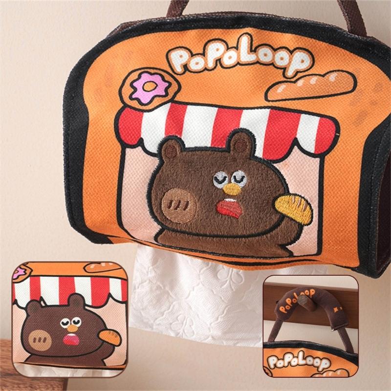 Space Saving Wall Mount Tissue Holder Cartoon Pattern Oxfords Cloth Construction for Multiple Location Access