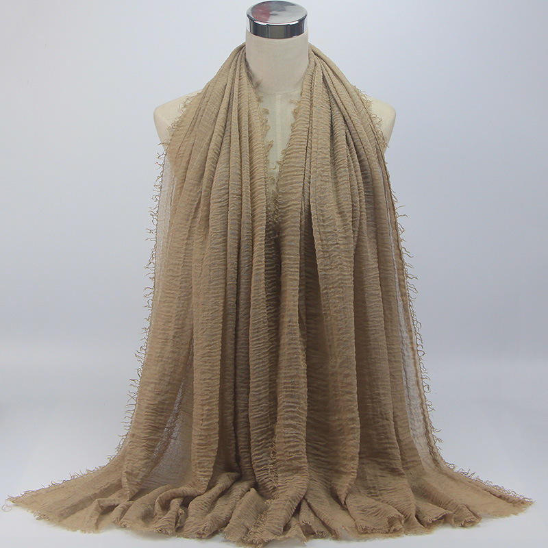 Ramadan Cotton Crinkle Headband Veil Scarves Women Solid Color  Head Wraps Long Scarves Turban Headband Muslim Fashion Headscarf