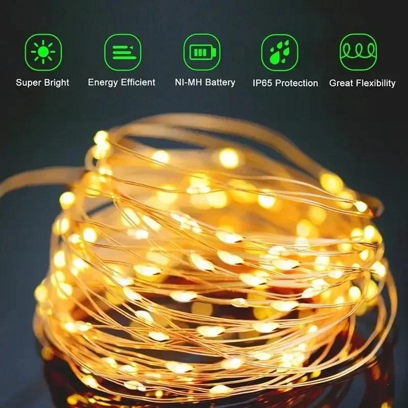 10m100LED Solar Fairy Waterproof Copper Wire String Lights Christmas Party Garland Solar Power Lamp for Outdoor Garden Wedding