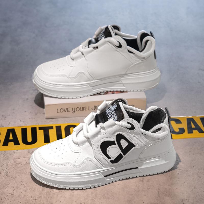 Men's Korean Trendy Versatile Breathable Casual Height-increasing Platform White Skate Sneakers for Students