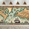 Retro nautische Entdeckerkarte zur Wandmontage mit Kompassrose und Segelschiff-Design - Wohnzimmer, Schlafzimmer, Büro, Heimbüro