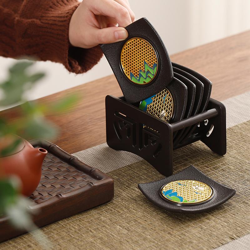 Enamel Chinese Style Coaster Square Non-slip Heat Insulation Tea Cup Mat Tea Ceremony Kung Fu Tea Pads Tea Set Accessories