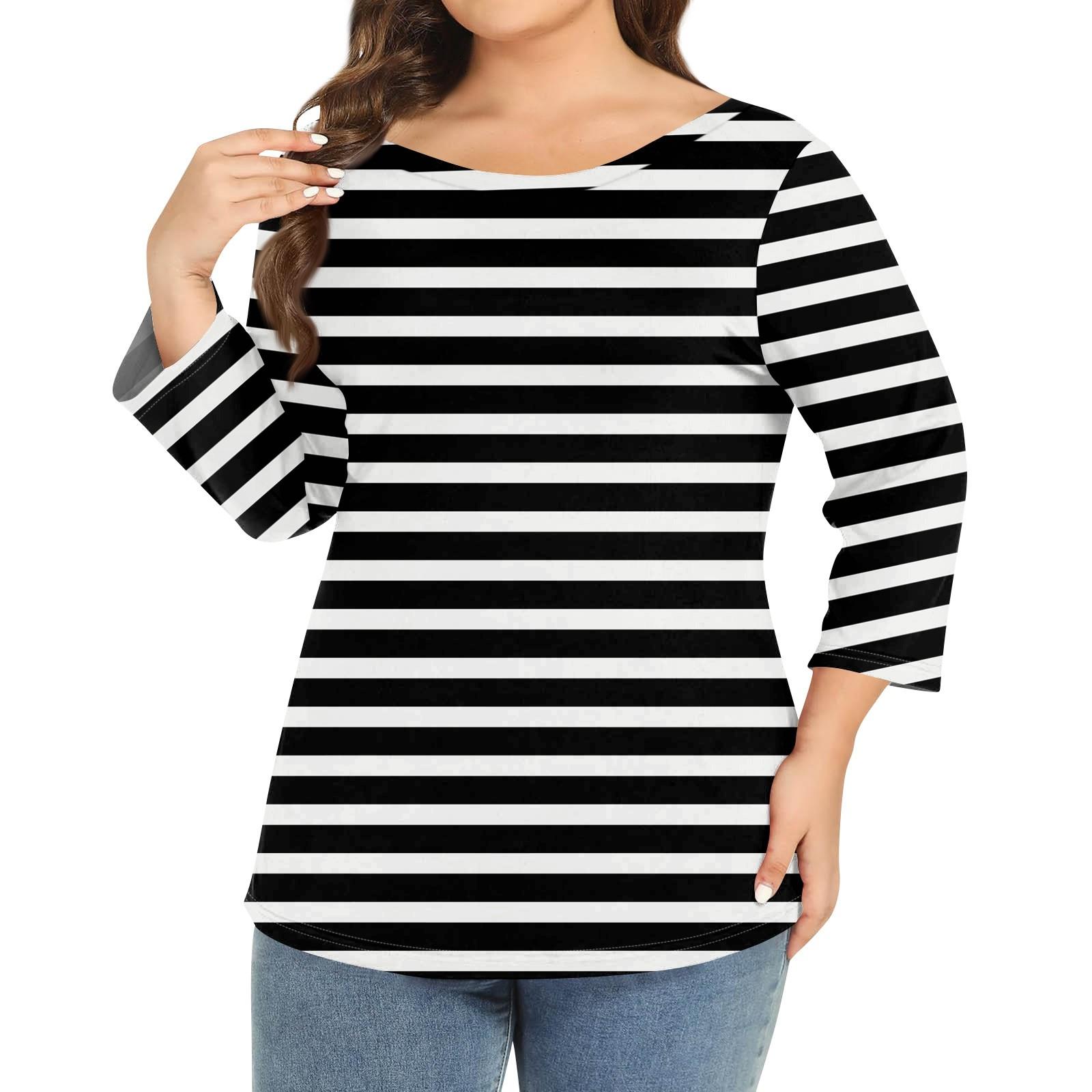 

Женский однотонный топ больших размеров с круглым вырезом и рукавами 3/4 XXL чёрный