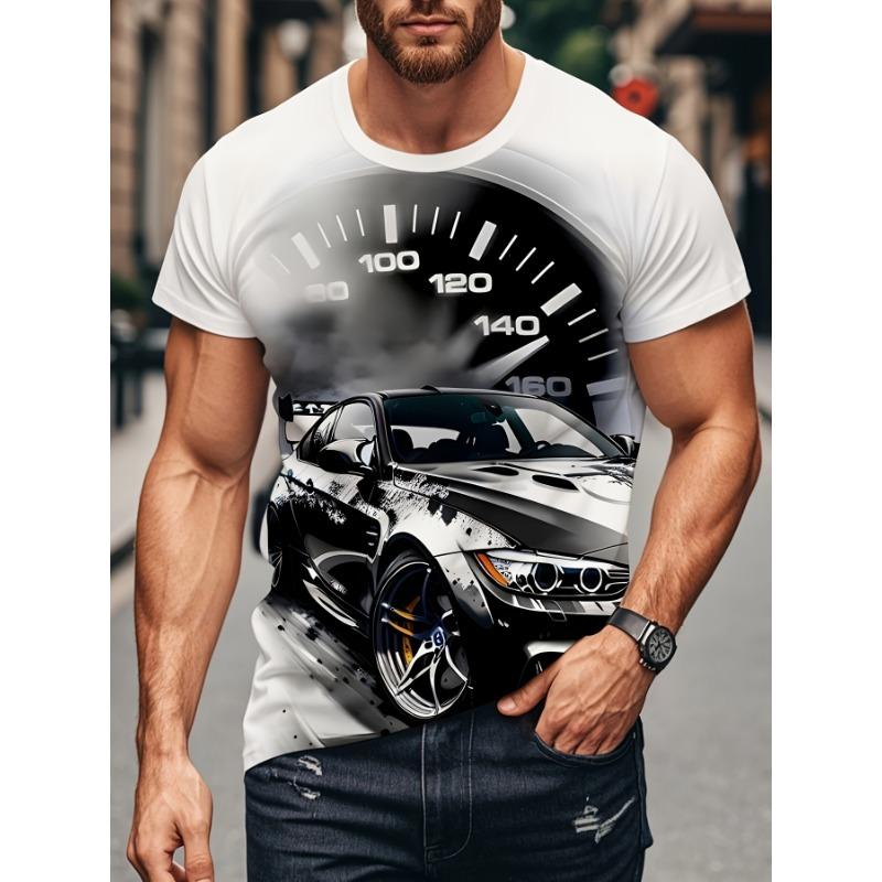 Men s 3D Digital Printed T-shirt, Car Pattern Printed Short-sleeved Top, Men s Summer Casual Fashion Pullover S