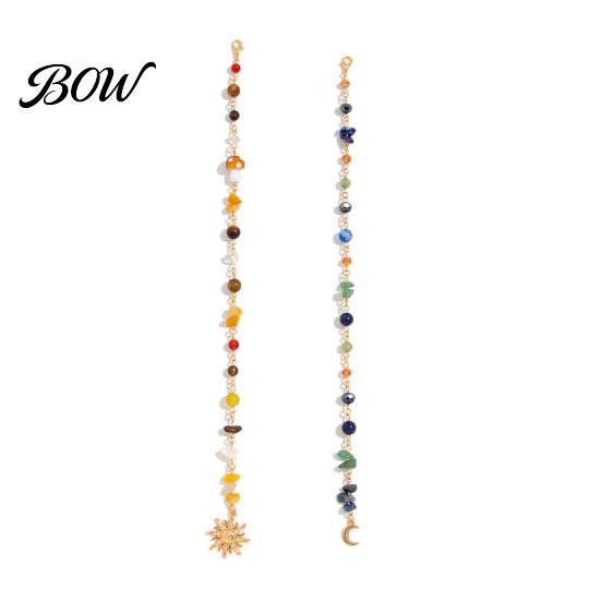 Boho Style Hair Clips 2Pcs Bohemian Long Tassel Braided Chain with Clips, Colorful Sea Themed Accessories Sun Moon Pendant, Jewelry for Party Festival