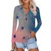 Women's Summer Fashion Casual  Printed V-Neck Long Sleeve Shirt Top