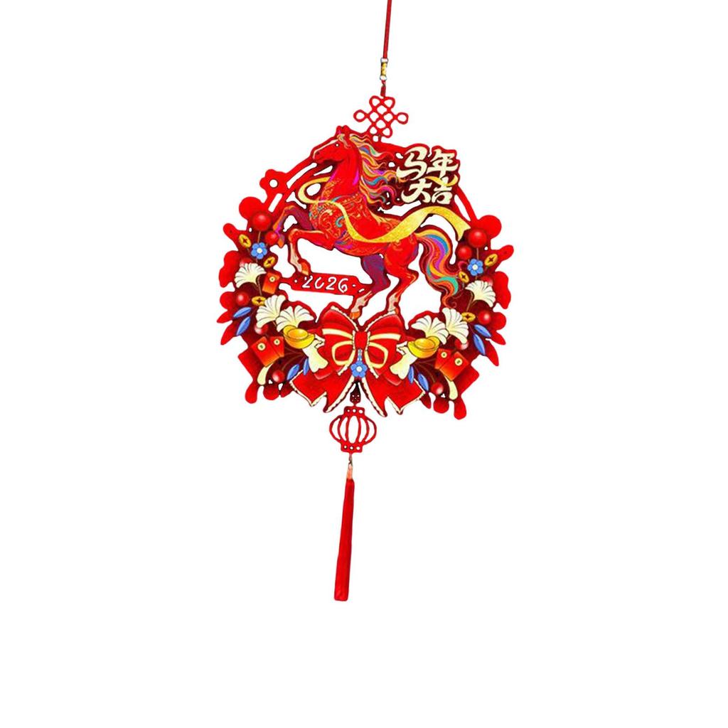 Chinese New Year Hanging Decorations 2026 Horse Window Bowknot Decorative Christmas Tree 75x35cm Traditional Chinese Characters