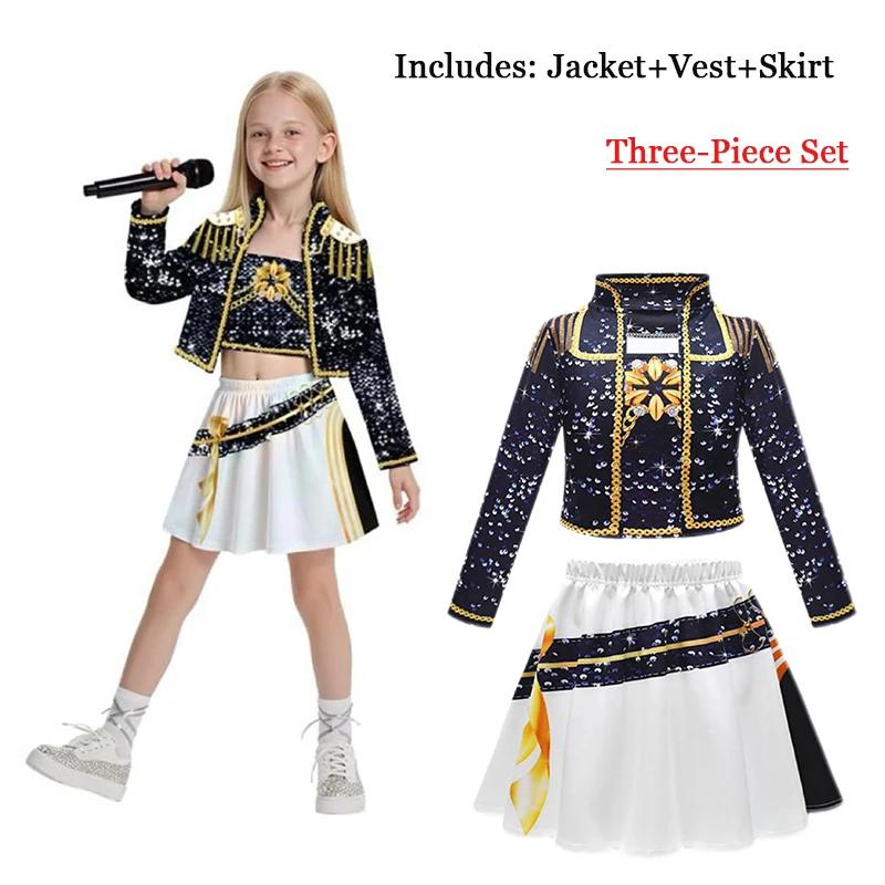 Kids K-Pop Demon Hunters Mira Rumi Zoey Cosplay Costume Set Girls Uniform Halloween Party Stage 3D Printed Dress Up Suits