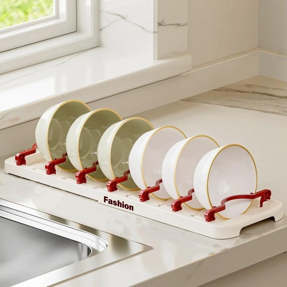 U-shaped Telescopic Dish Drying Rack Space Saving Kitchen Storage Shelf Bowl Plate Storage Red Bowl Rack