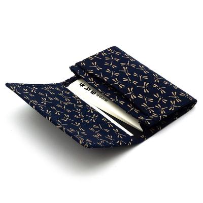 [Inden-ya] Inden Business Card Case, Deerskin, Lacquered, Craft, Gusseted, No. 2501 ([14-008] Navy Blue with White Lacquer, Dragonfly Design)