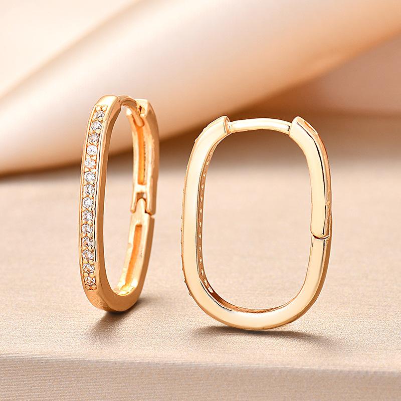Elegant U-Shaped Zirconia & Rhinestone Geometric Hoop Earrings