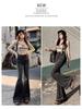 2025 Spring & Autumn Women's High-Waist Slimming Micro-Flare Jeans with Frayed Design