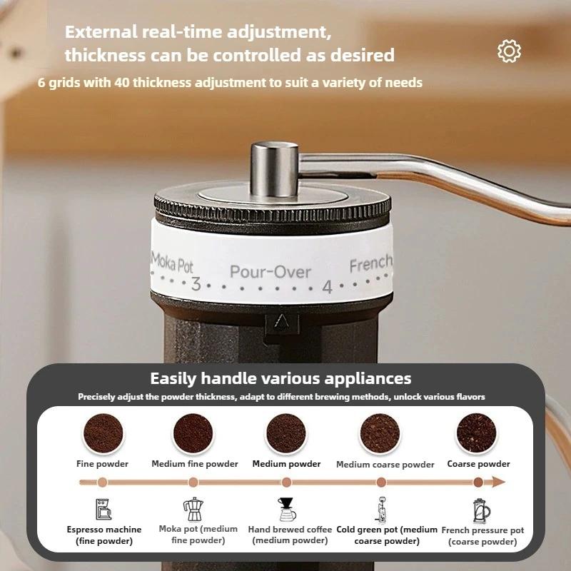 Manual Coffee Grinder,40 Levels External Adjustment,Portable Hand Coffee Bean Mill,Ceramic Burr Coffee Grinder for Travel