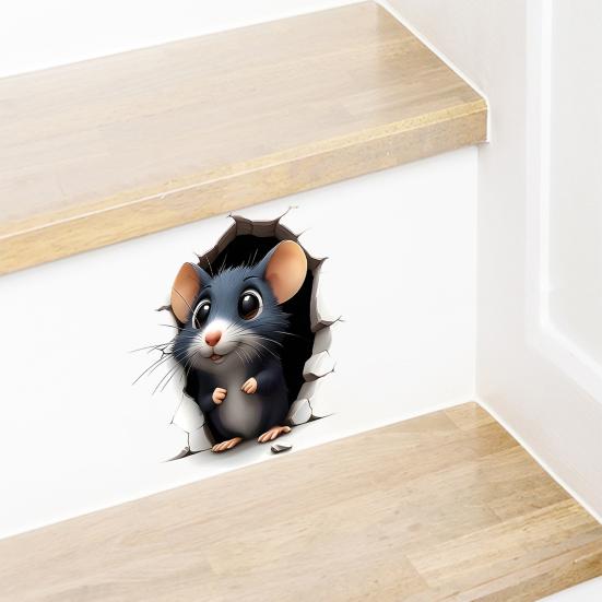 Waterproof PVC Wall Mural 3D Break Through Mouse Decal, Cute Rat Sticker, Versatile Room Ornament Self-Adhesive Removable Art Decor for Home