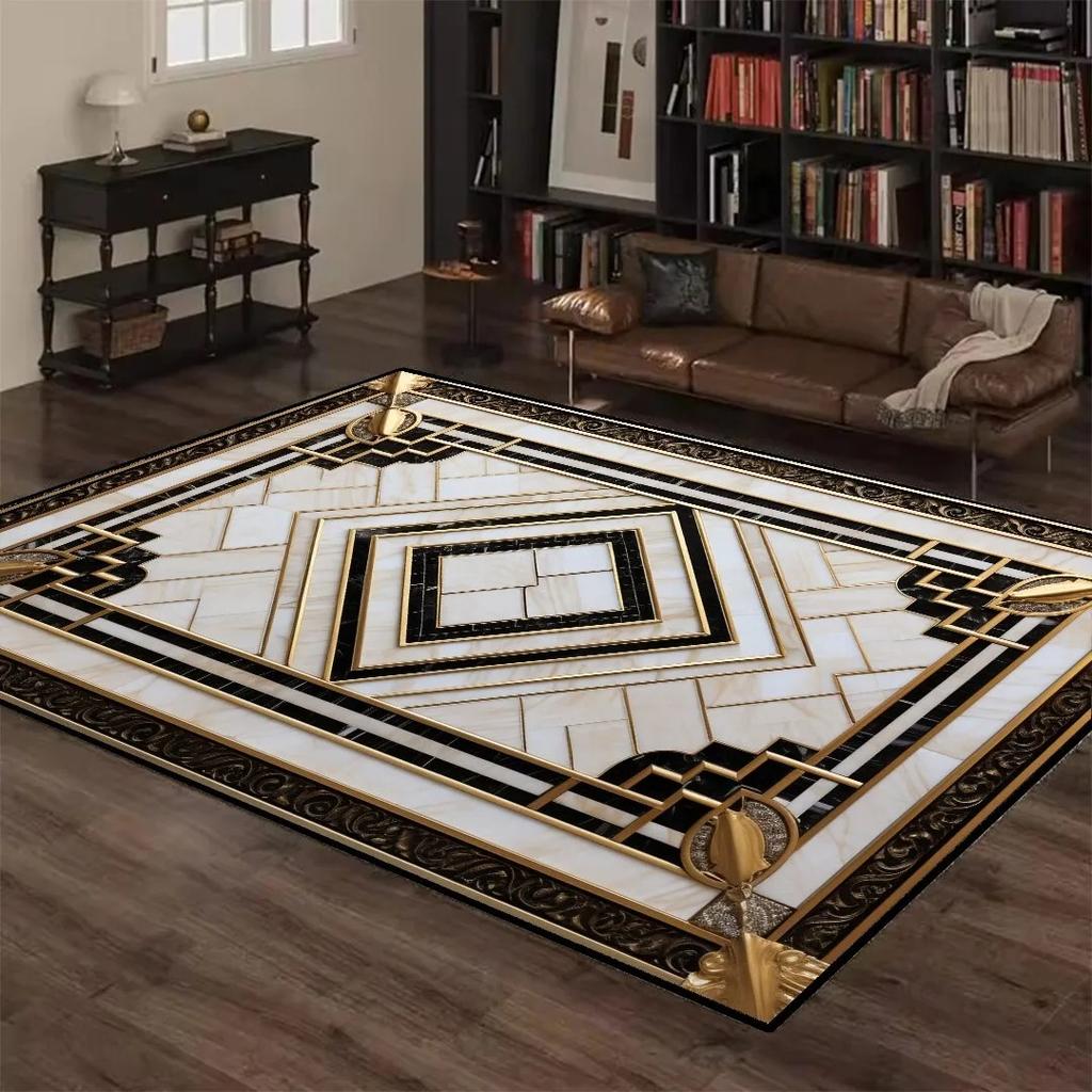 Black Gold Classical Carpets for Living Room Home Luxury Large Area Rugs Bedroom Decor Bathroom Anti-skid Washable Floor Mat