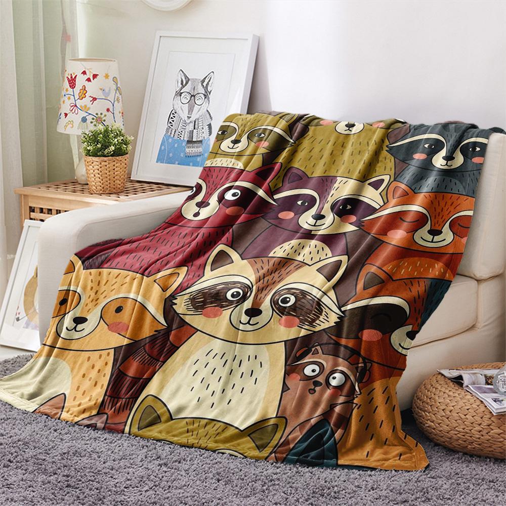 

1Pc Raccoon Print Flannel Blanket, High quality Comfortable for All Seasons, Home Decor, Warmth and Comfort, Perfect for Christmas Gifts 80cm x 120cm
