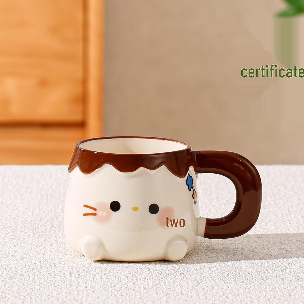 Cute Birthday Cat Candle Mug with Lid & Spoon - Heart Coffee Cup Gift