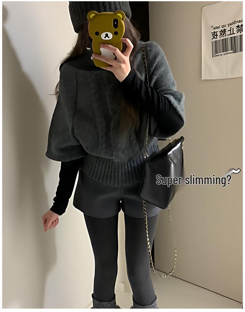 Women's Gray Woolen High-Waisted A-Line Slimming Winter Shorts 2025.