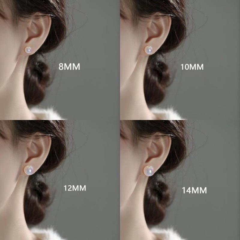 Sterling Silver Mermaid Princess Pearl Stud Earrings for Women - Niche Design, Light Luxury, Perfectly Round, Large (2025 Edition)