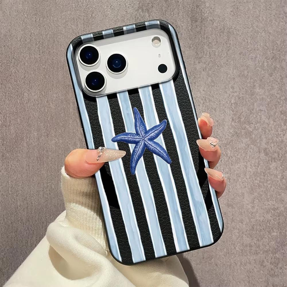Striped Jellyfish Pattern Lychee Texture Phone Case For iPhone 17 Pro Max 16 15 14 13 12 11 Pro 14 15 Plus 17 Air Soft Cover
