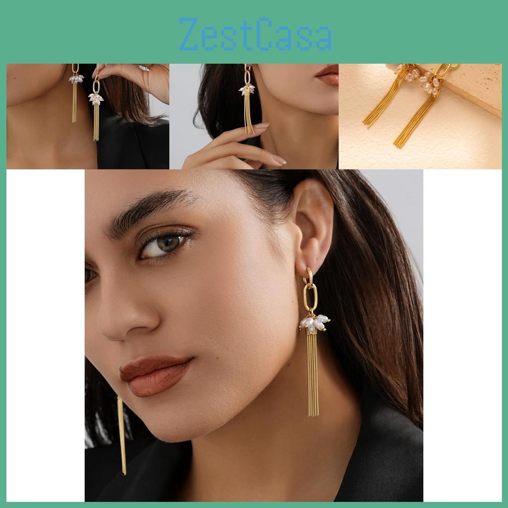 Boucles d'oreilles à pampilles géométriques modernes pour femmes Design simple perle or