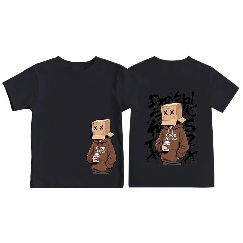American Summer Kids Cartoon Character Letter Graffiti Print Comfortable and Breathable Round Neck Tshirt Outdoor Street Top