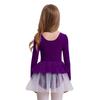Mädchen Eiskunstlauf Performance Kleid Langarm Glitzernde Pailletten Patchwork Samt Tüllkleid Eingearbeiteter Slip Ballett Kostüm