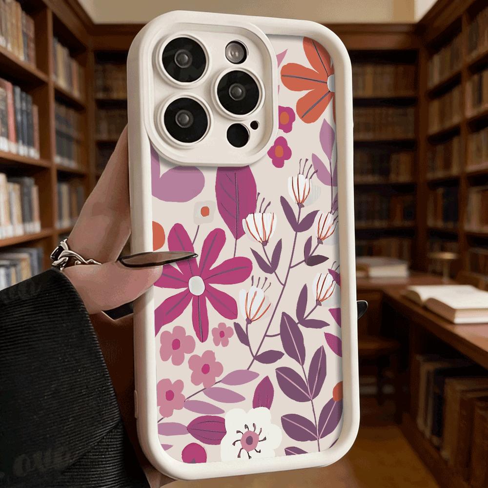 Purple Floral Pattern Phone Case for iPhone 17 16 15 14 13 12 11 Pro Max Plus Anti Scratch, Gel Flexible Protective