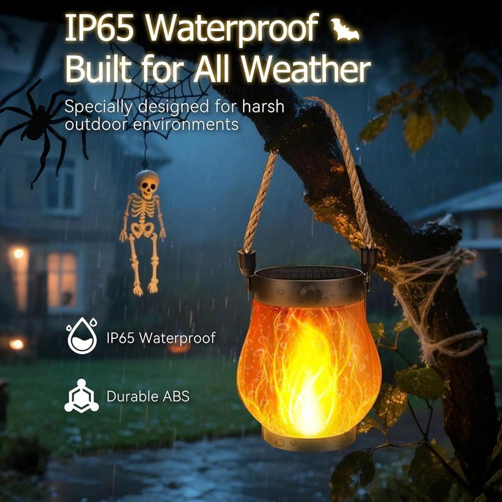 Solar-Fackellampe Wasserdicht Hängend Hofdekoration Gartenlaterne USB-Ladung Halloween-Dekoration für Spukhaus