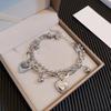 Korean Styles Double Layer Heart Tassels Bracelet Sturdy Alloy Beaded Bangle for Women Hiphop Fashion Jewelry Gift