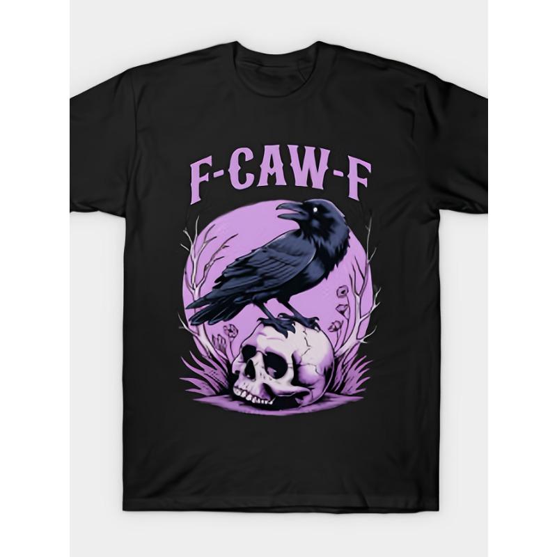 

Европейские размеры Мужская тяжелая готическая футболка с вороном и вороной - Винтажный принт с крылом летучей мыши и черепом F-Caw-F, Повседневная футболка для музыкального фестиваля S чёрный