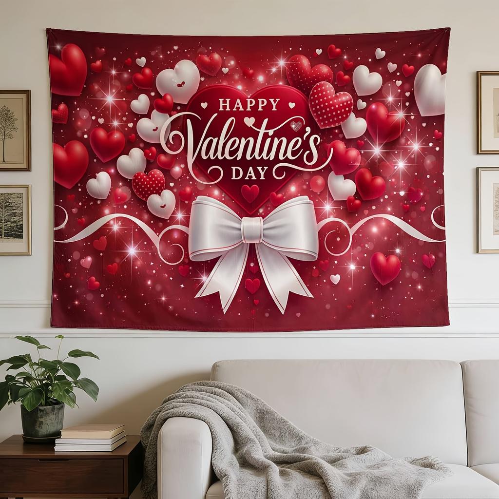 Love Celebration Hearts & Sparkles Tapestry Wall Hanging - Horizontal Glitter Heart Suitable for Homes, Dorms, Bedrooms - Sparkling Wall Decor with He