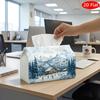 2D Flat, 1pc Tissue Box, Printed On Both Sides, Versatile Tissue Holder Featuring a Snowy Mountain Ski Resort Theme Sturdy Polyester Storage Solution 
