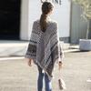 Vitange  Ethnic Pullover Sweater Coat Women Autumn Color Block Striped Loose Knit Sweater Fringed Hem Shawl Top