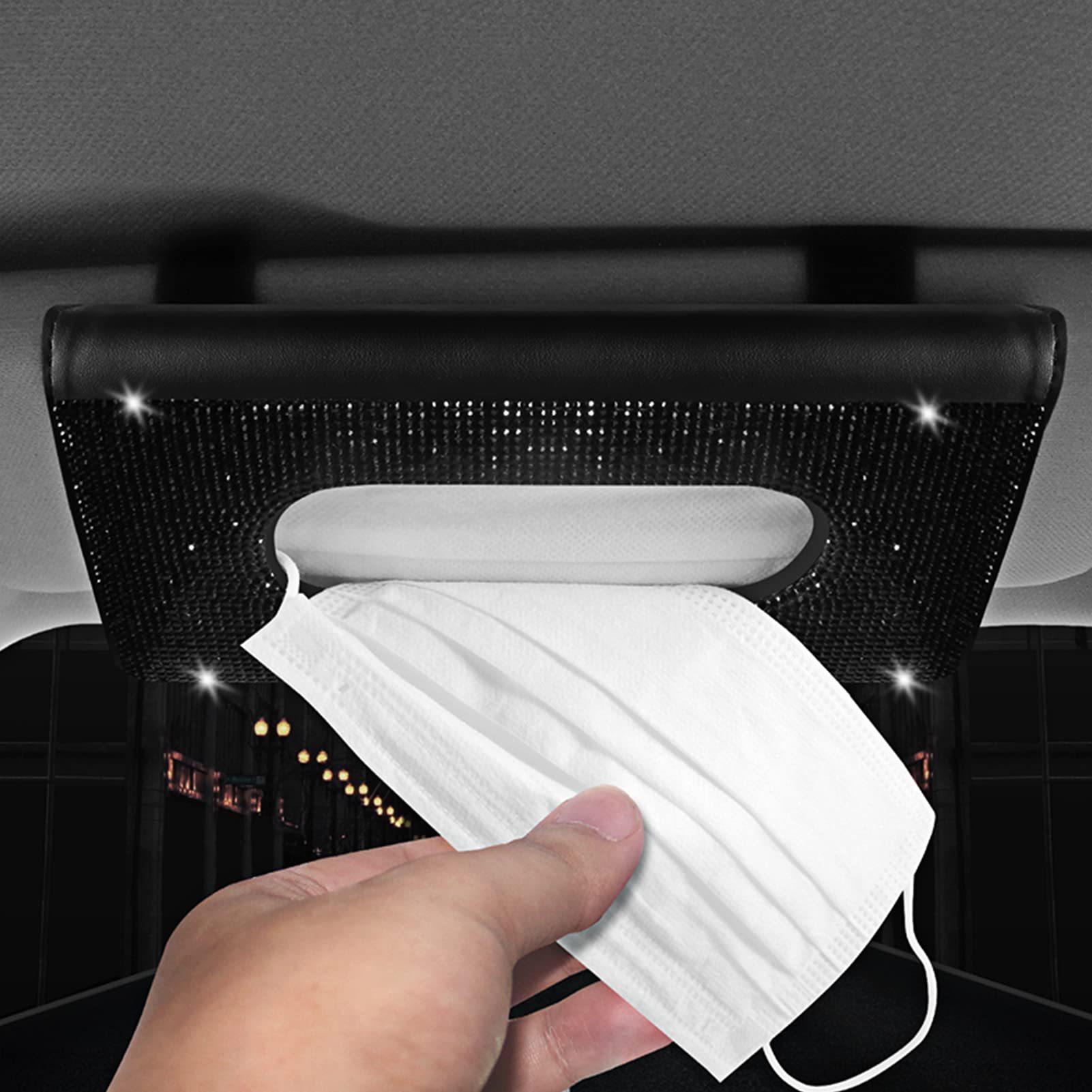 

Коробка для салфеток с инкрустацией из бриллиантов, кожаный чехол для солнцезащитного козырька автомобиля, коробка для салфеток с инкрустацией из бриллиантов Black Diamond