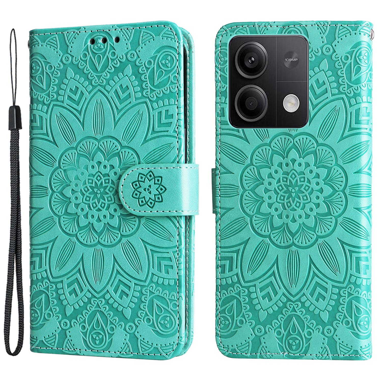 

For Xiaomi Redmi Note 13 5G Case Sunflower Pattern Leather Phone Wallet Stand Cover Green