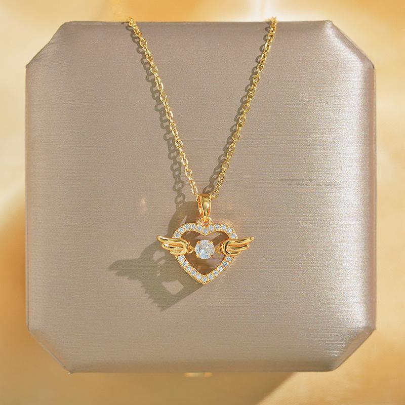 Fashion Simple Heart Wing Titanium Steel Clavicle Necklace Women